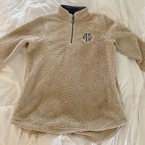 Alpha Phi beige fuzzy quarter zip